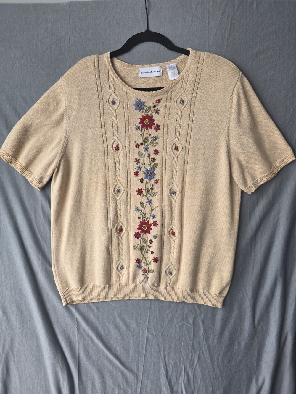 Alfred Dunner Floral Embroidered Ramie Cotton Sweater Women's Large Cottagecore